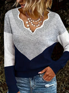 Women's Two-Tone V-Neck Knit Jumper