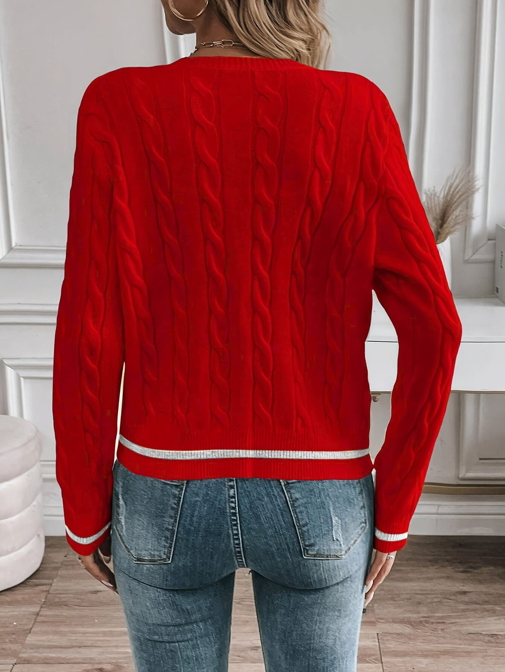 Women's Open Front Cable-Knit Cardigan with Button Detail