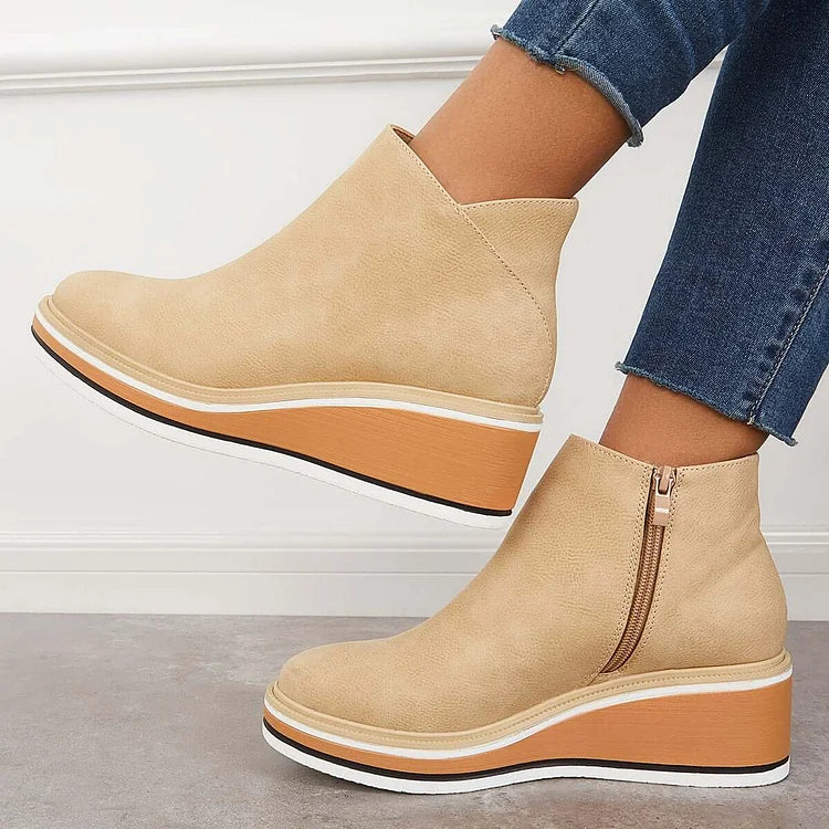 Women's Cushioned Platform Round Toe Ankle Boots