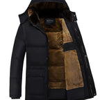 Women's Black Plush-Lined Insulated Hooded Winter Coat - Black