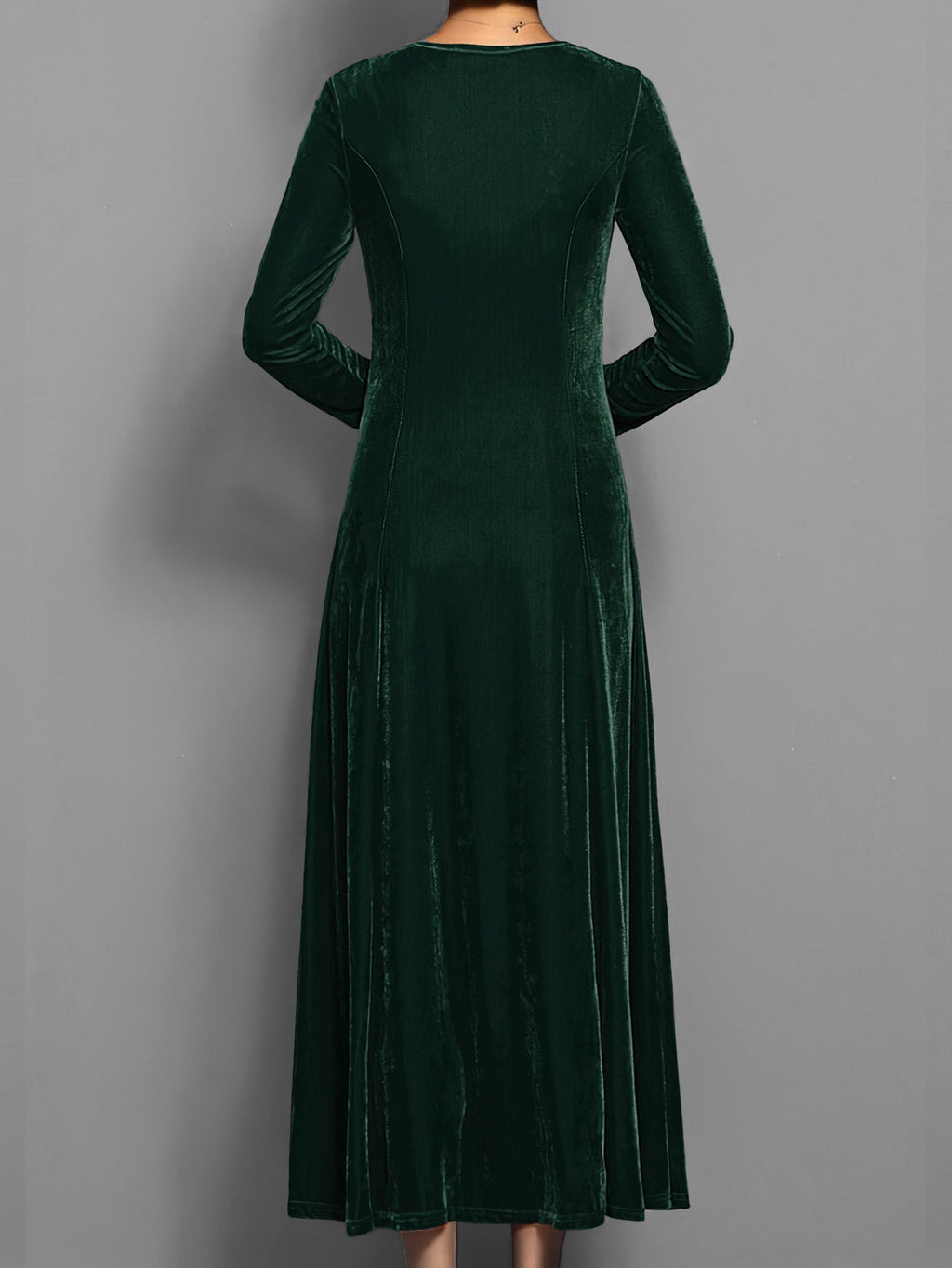 Women's Long-Sleeved Velvet Maxi Dress with Fitted Bodice