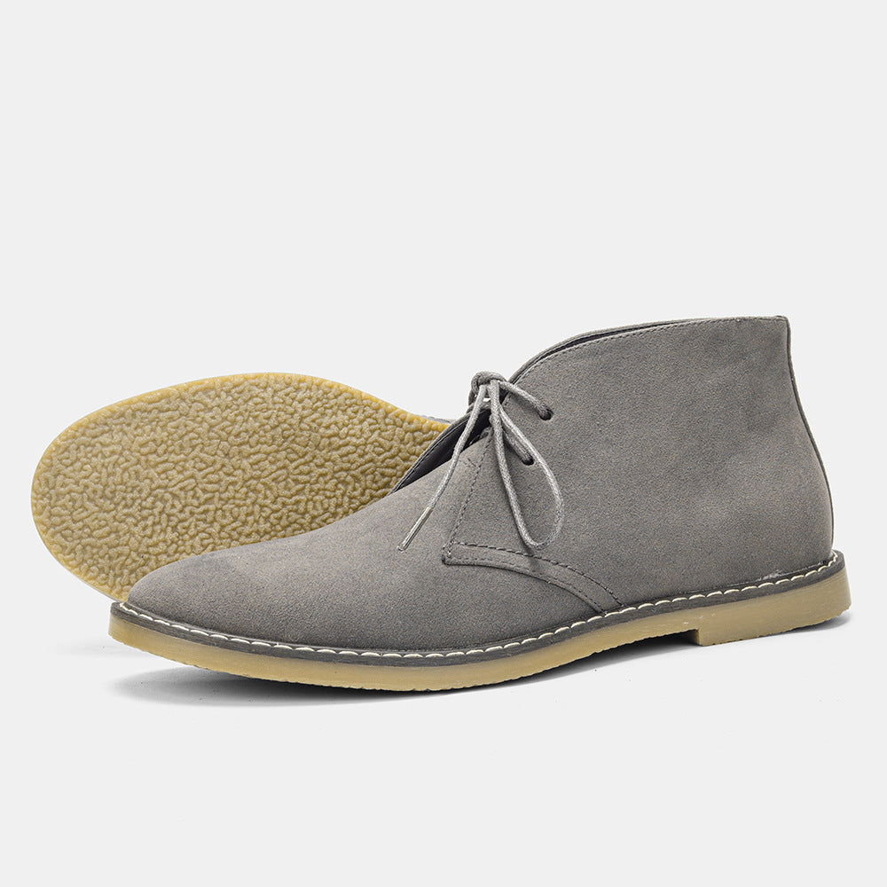 Men's Vintage-Inspired Leather Boots with Robust Sole – Grey Suede