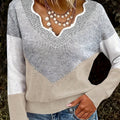 Women's Two-Tone V-Neck Knit Jumper - Khaki