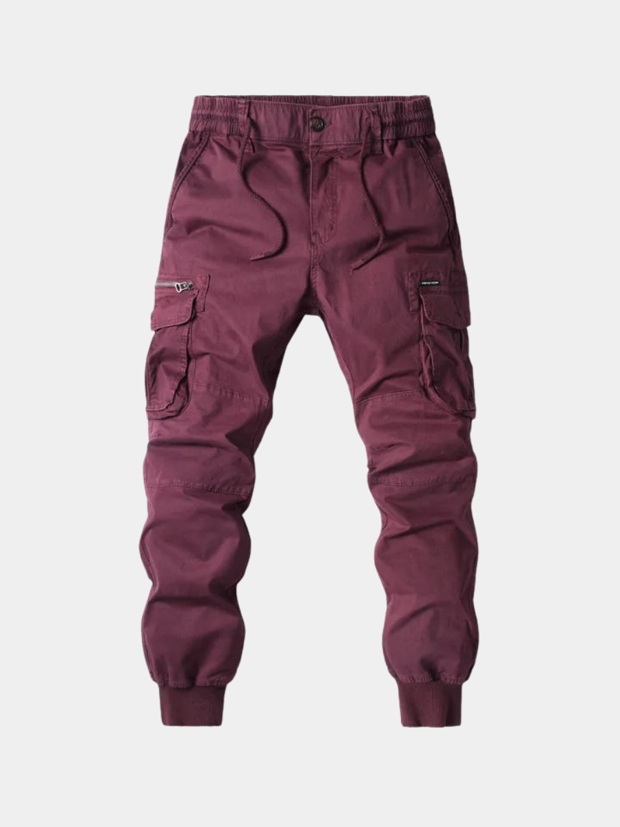 Men's Ribbed-Cuff Cargo Joggers with Layered Pocket Detailing