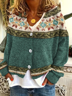 Women's Relaxed Knit Cardigan with Patterned Yoke