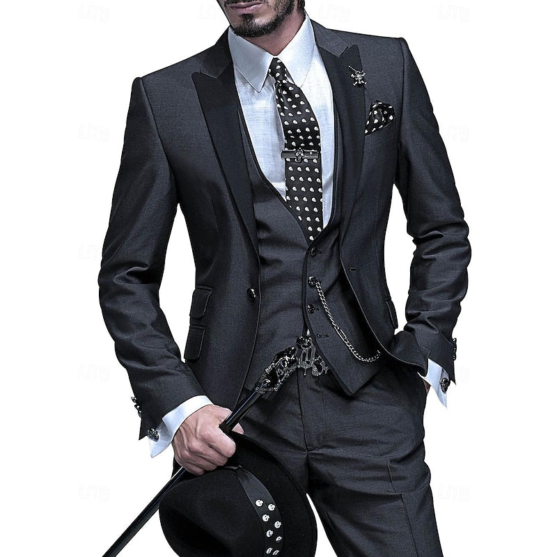 Men's Three-Piece Suit with Fitted Waistcoat