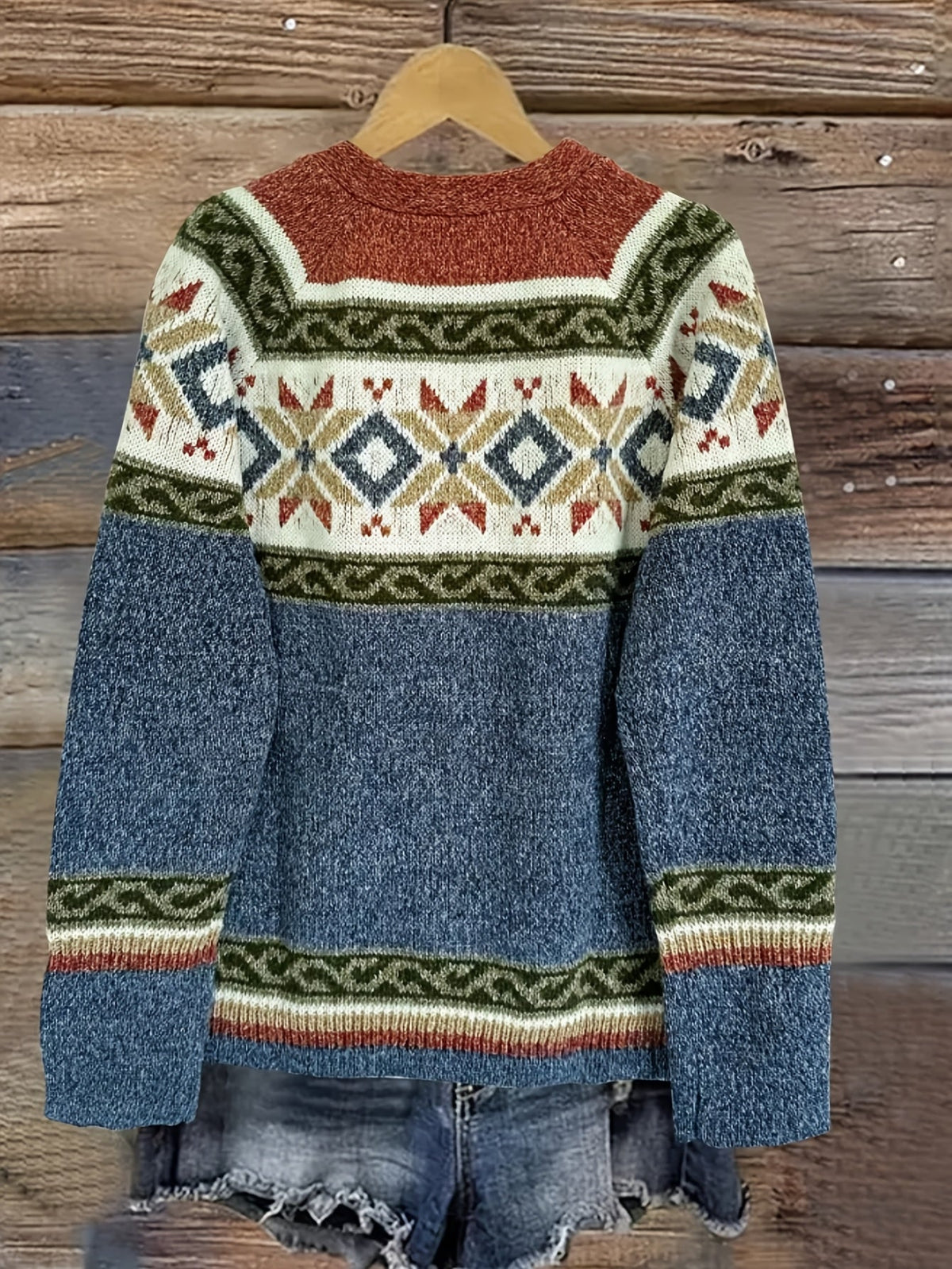 Women's Relaxed Knit Cardigan with Patterned Yoke