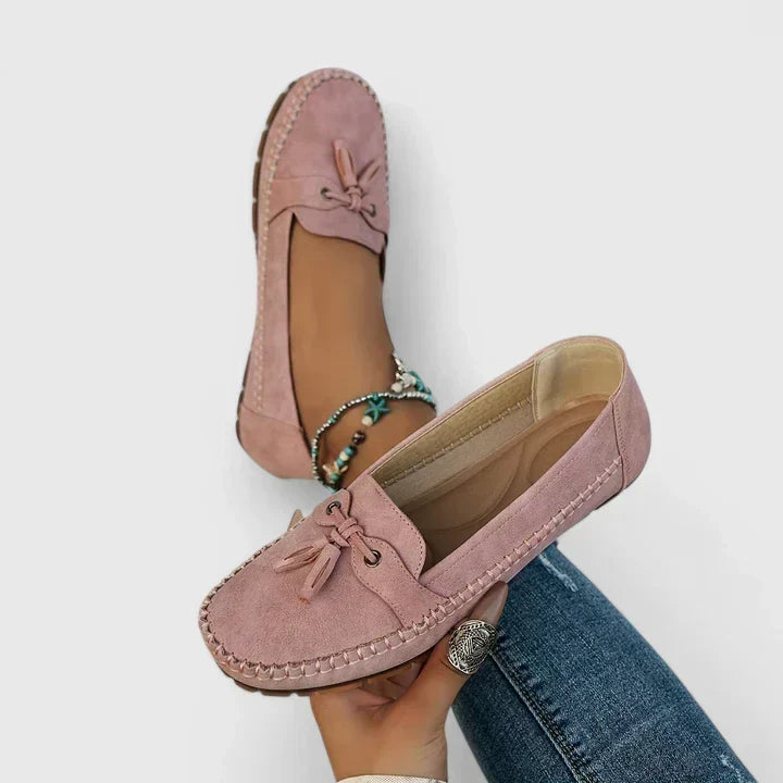Women's Bow Trim Moccasin Loafers with Cushioned Sole – Pink