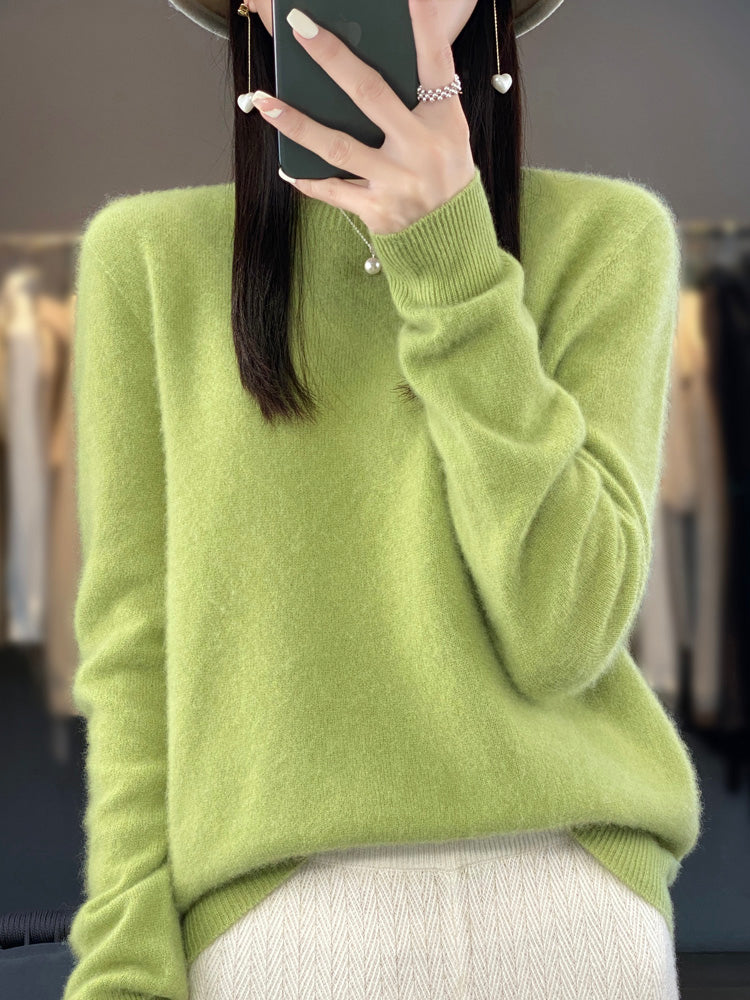 Women's Crew Neck Knit Jumper in Relaxed Fit – Light Green
