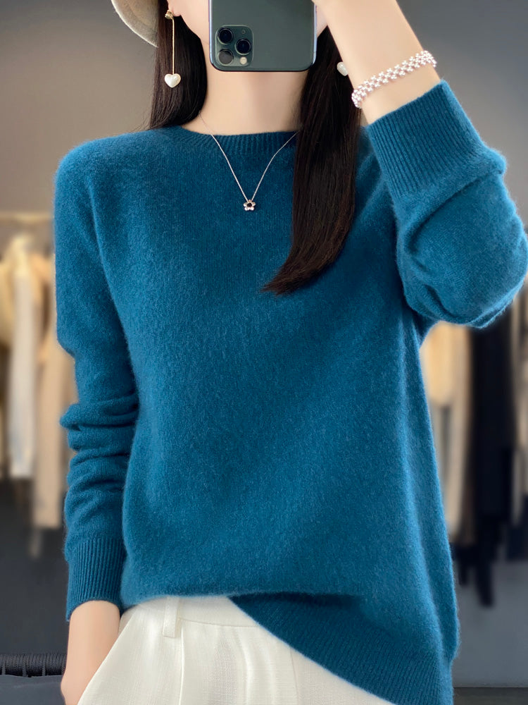 Women's Crew Neck Knit Jumper in Relaxed Fit – Teal