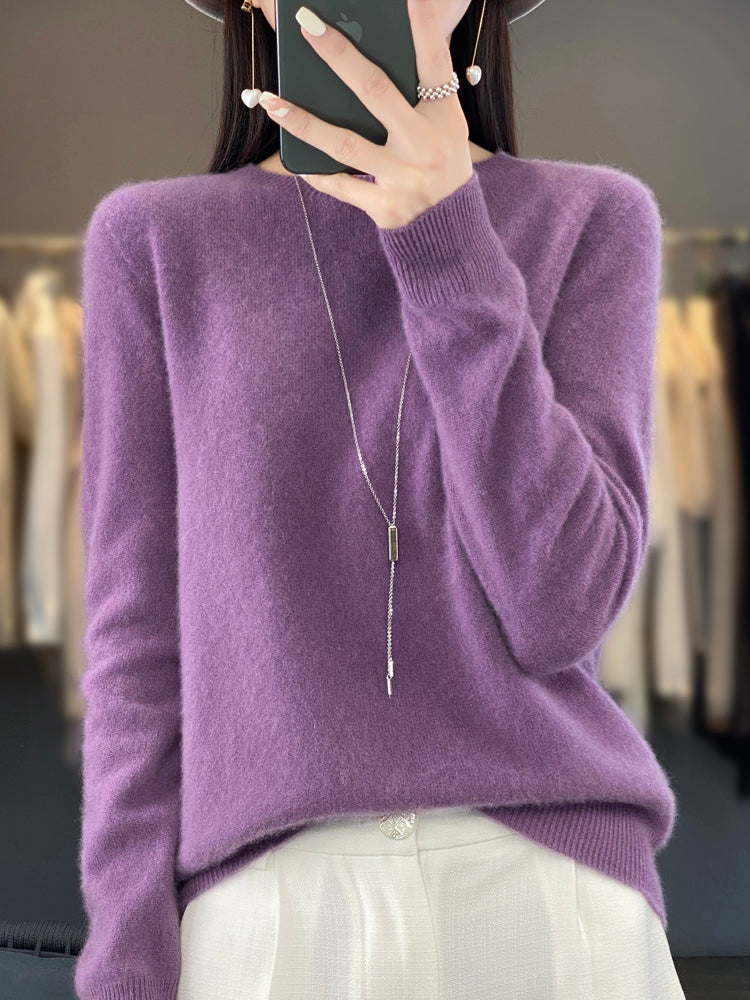 Women's Crew Neck Knit Jumper in Relaxed Fit – Purple