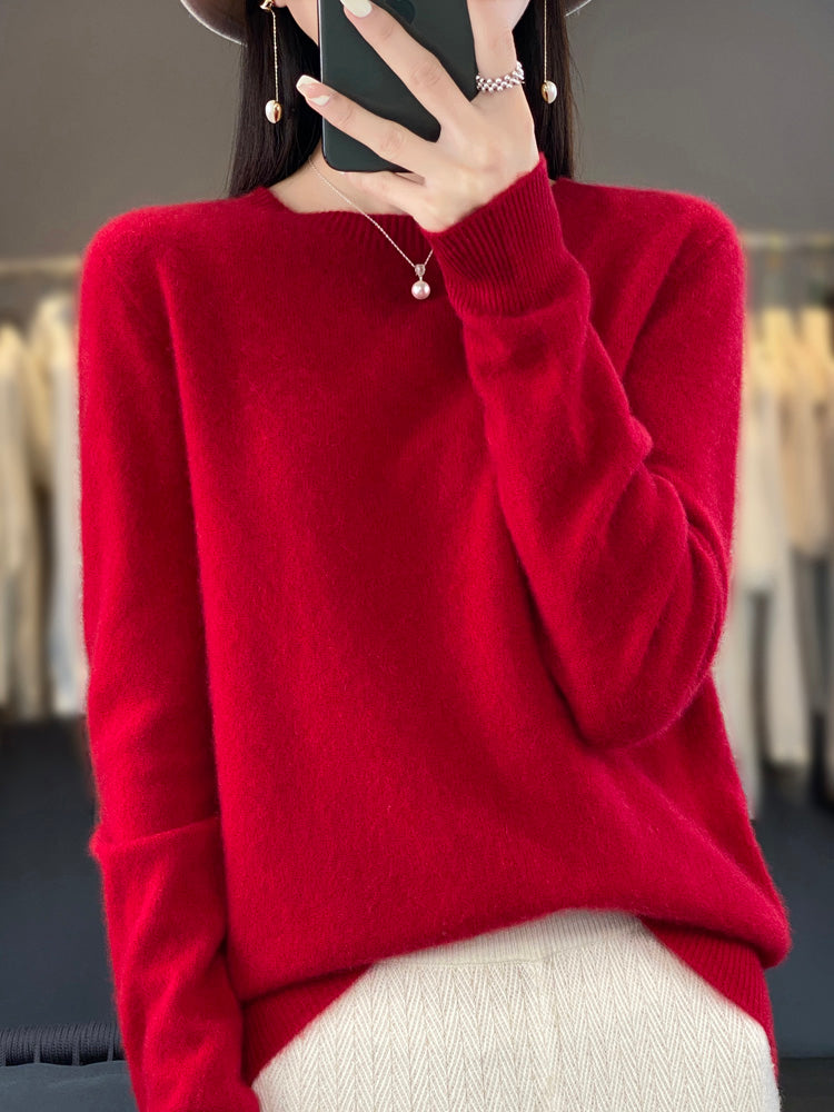 Women's Crew Neck Knit Jumper in Relaxed Fit – Red