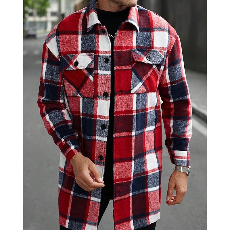 Women's Lapel Collar Check Overshirt with Utility Pockets