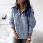 Women's Stand Collar Ribbed Texture Half-Zip Jumper
