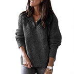 Women's Stand Collar Ribbed Texture Half-Zip Jumper