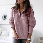 Women's Stand Collar Ribbed Texture Half-Zip Jumper