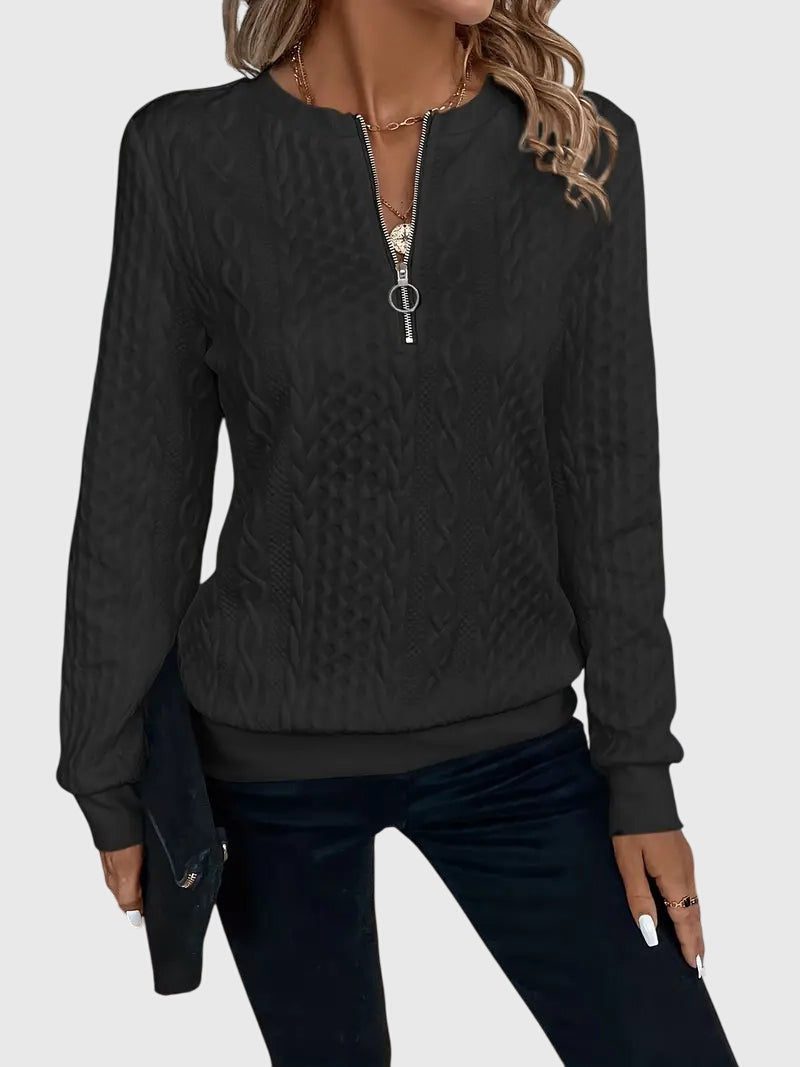 Women's Full Zip Cable-Knit Cardigan with Cropped Sleeves