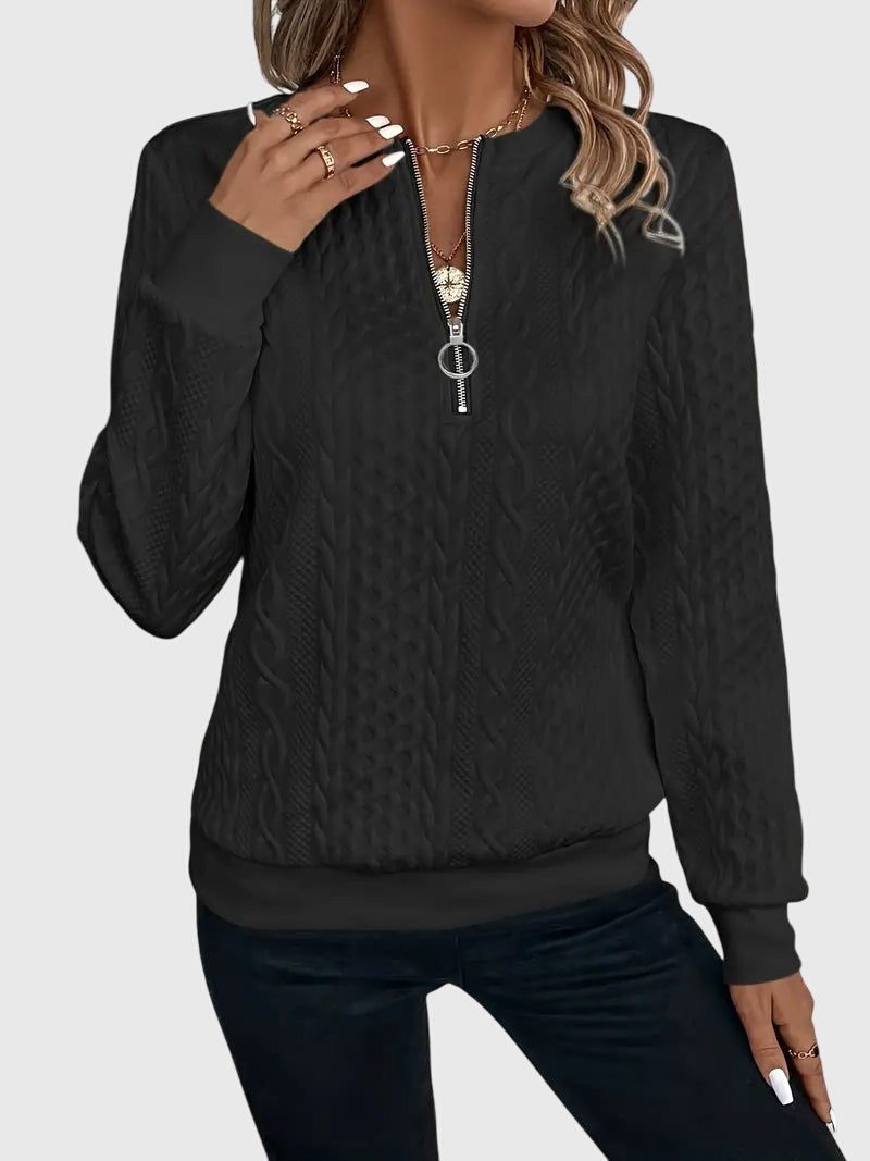 Women's Full Zip Cable-Knit Cardigan with Cropped Sleeves