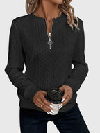 Women's Full Zip Cable-Knit Cardigan with Cropped Sleeves