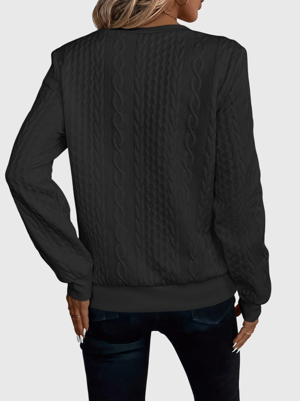 Women's Full Zip Cable-Knit Cardigan with Cropped Sleeves