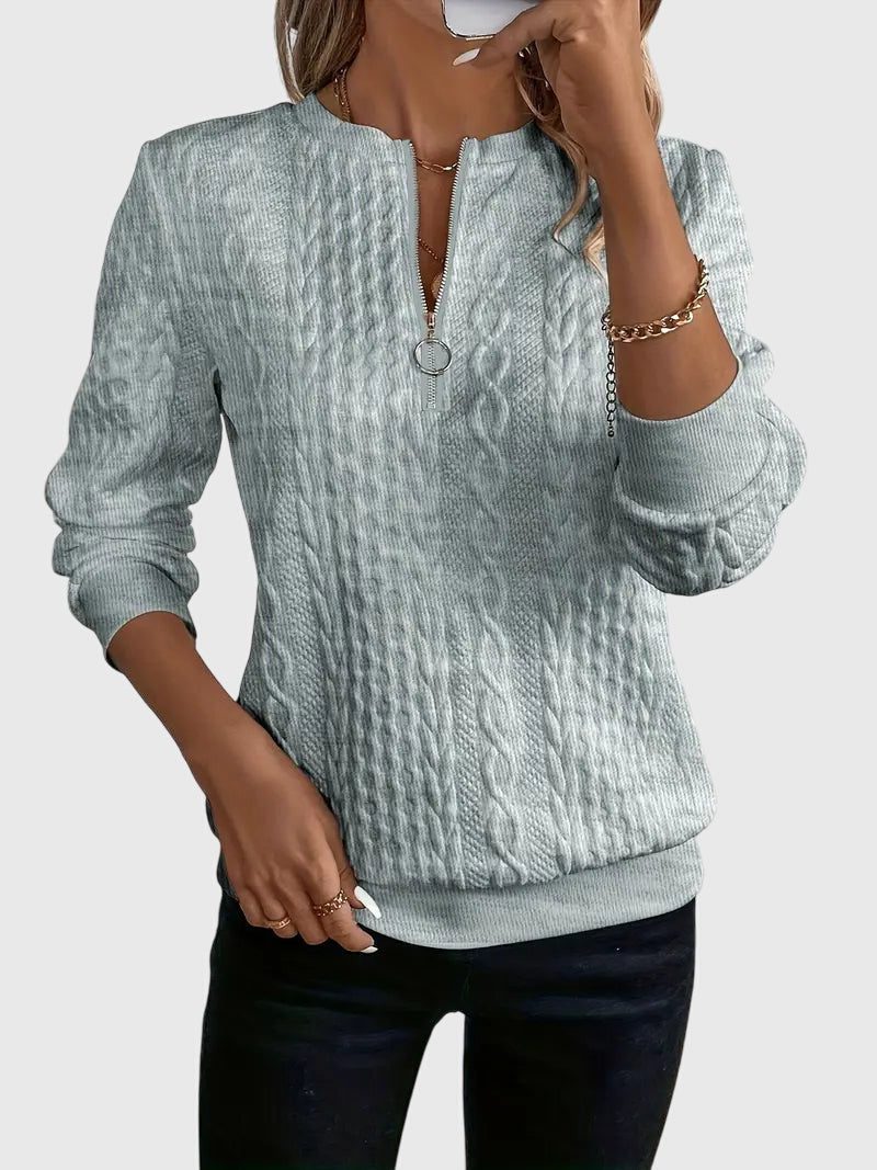 Women's Full Zip Cable-Knit Cardigan with Cropped Sleeves