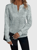 Women's Full Zip Cable-Knit Cardigan with Cropped Sleeves