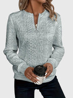 Women's Full Zip Cable-Knit Cardigan with Cropped Sleeves