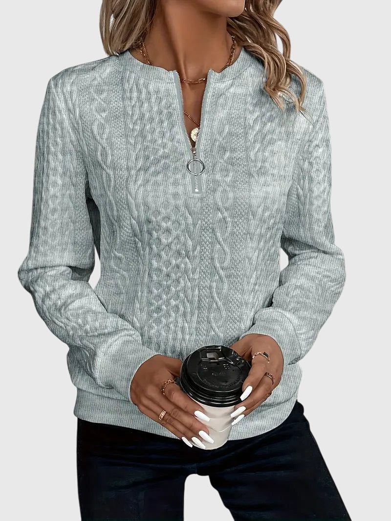 Women's Full Zip Cable-Knit Cardigan with Cropped Sleeves