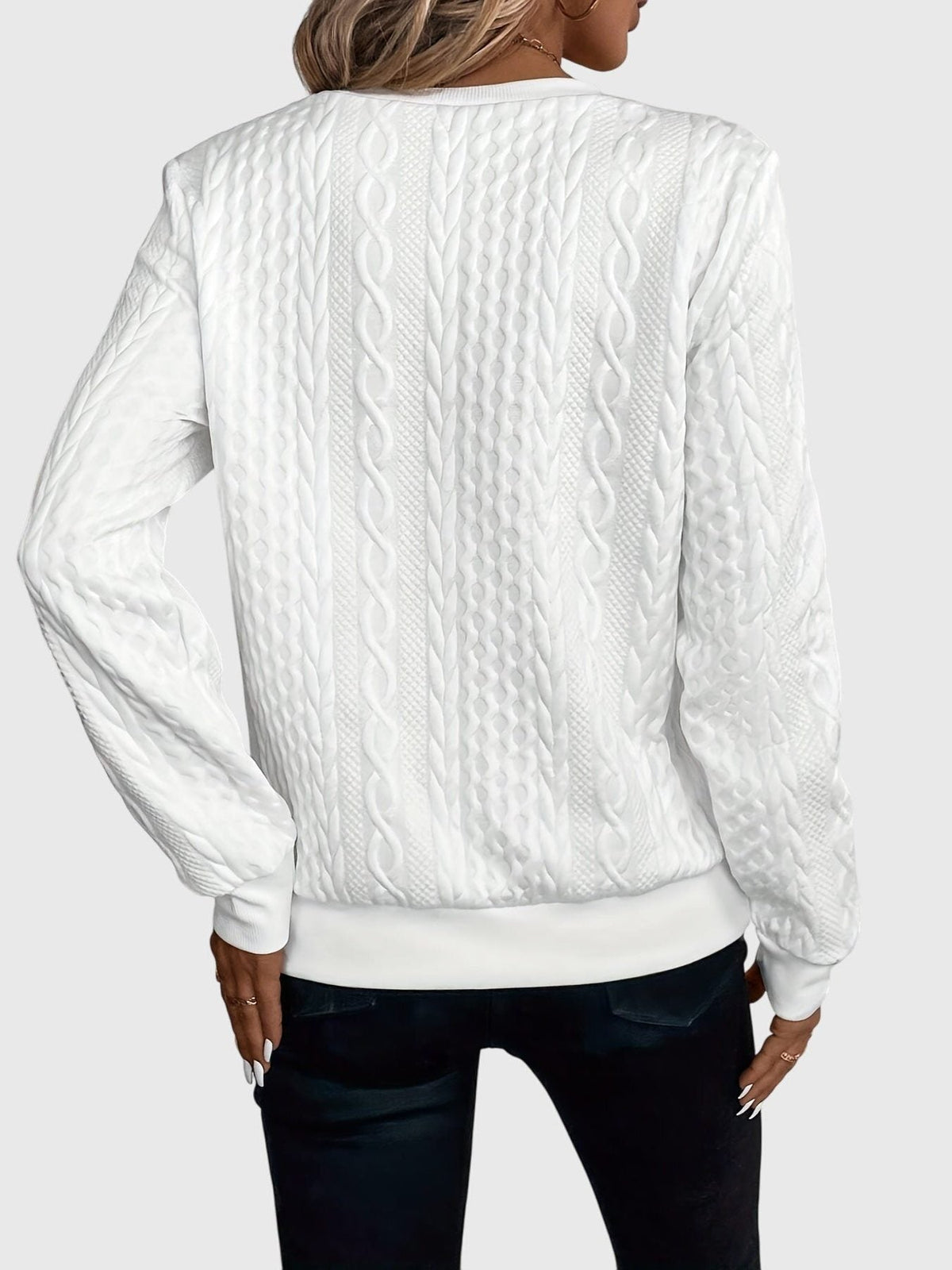 Women's Full Zip Cable-Knit Cardigan with Cropped Sleeves