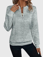 Women's Full Zip Cable-Knit Cardigan with Cropped Sleeves