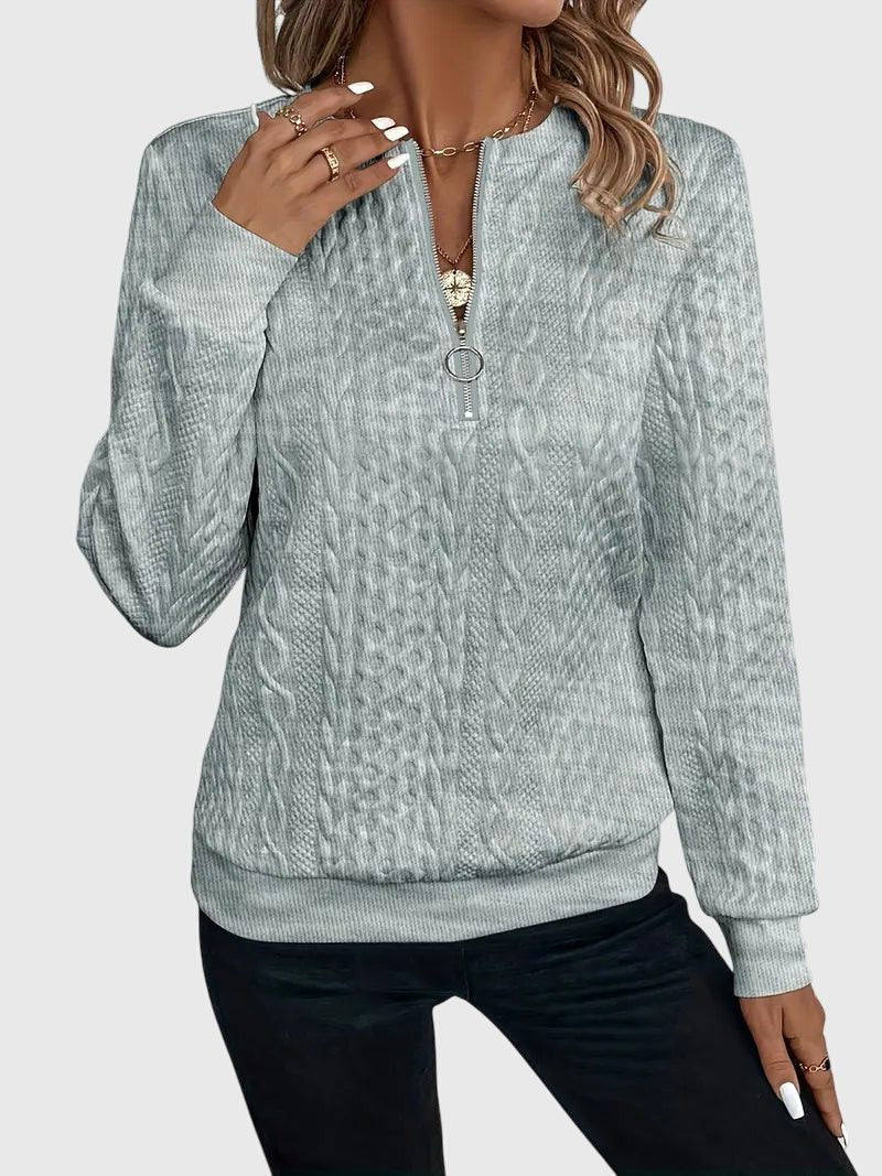 Women's Full Zip Cable-Knit Cardigan with Cropped Sleeves
