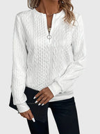 Women's Full Zip Cable-Knit Cardigan with Cropped Sleeves