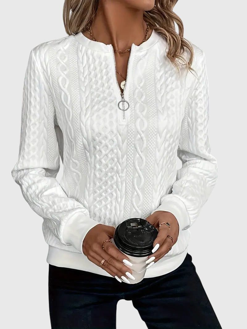 Women's Full Zip Cable-Knit Cardigan with Cropped Sleeves