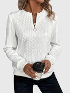 Women's Full Zip Cable-Knit Cardigan with Cropped Sleeves