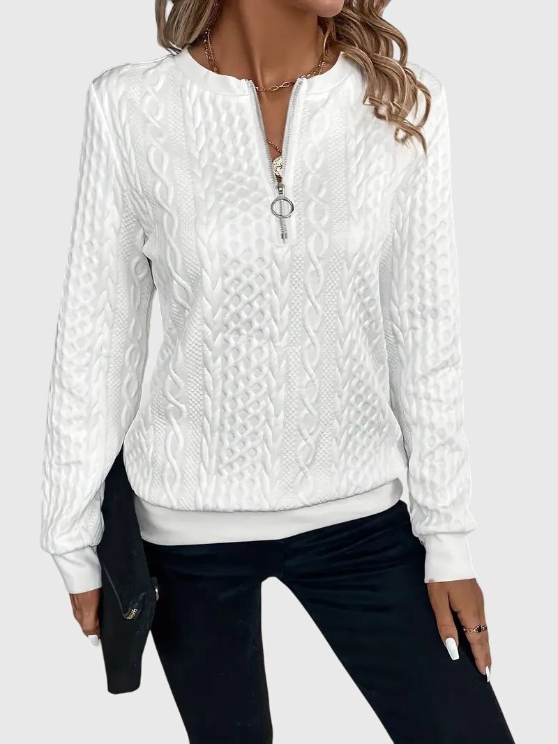 Women's Full Zip Cable-Knit Cardigan with Cropped Sleeves