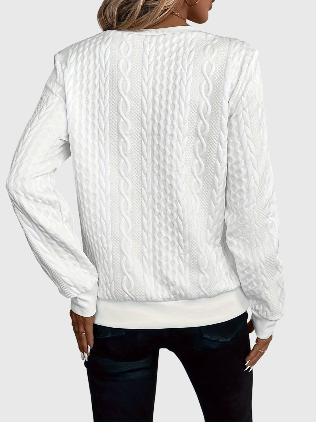 Women's Full Zip Cable-Knit Cardigan with Cropped Sleeves