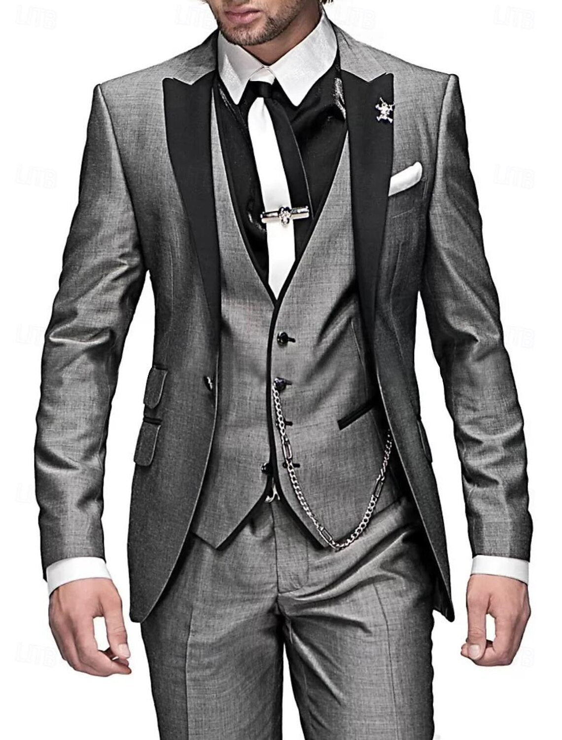Men's Three-Piece Suit with Fitted Waistcoat