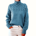 Women's Braided Yoke Roll-Neck Jumper with Ribbed Trims – Sky Blue