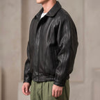 Men's Zip-Front Leather Jacket with Cotton Lining