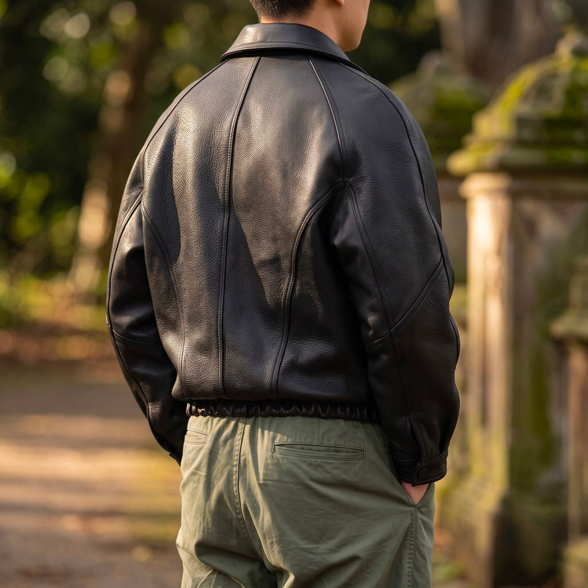 Men's Zip-Front Leather Jacket with Cotton Lining