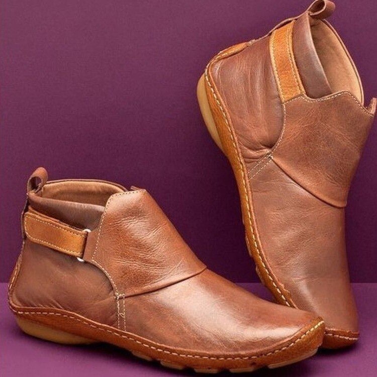 Women's Handstitched Leather Ankle Boots with Adjustable Strap – Caramel Brown