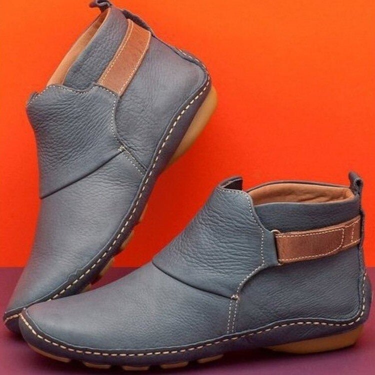 Women's Handstitched Leather Ankle Boots with Adjustable Strap – Grey