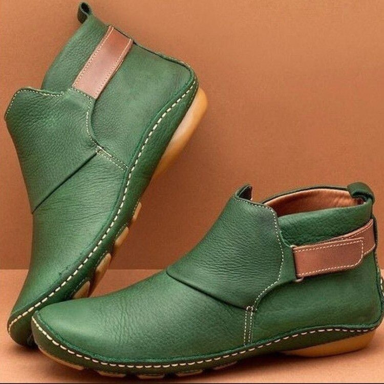 Women's Handstitched Leather Ankle Boots with Adjustable Strap – Dark Green