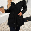 Women's Black Lined Zip Jacket with Cinched Waist Hood - Black