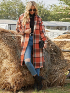 Women's Country Check Long Coat with Chest Pockets