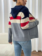 Women's Ribbed Knit Zip-Through Hooded Cardigan