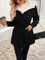 Women's Black Lined Zip Jacket with Cinched Waist Hood