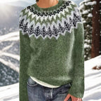 Women's Close-Fit Fair Isle Neckline Knit Jumper - Green