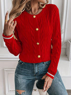 Women's Open Front Cable-Knit Cardigan with Button Detail
