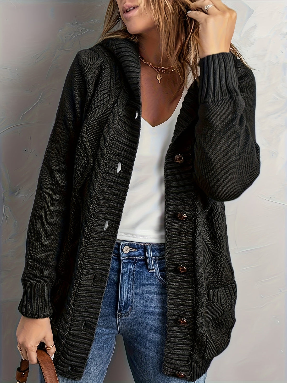 Women's Soft-Lined Button-Up Hooded Cardigan